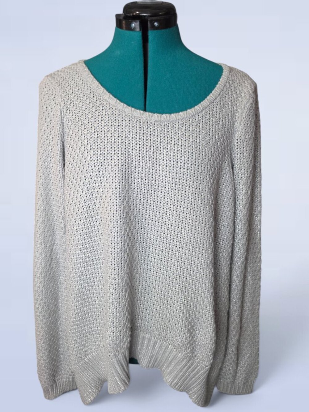 Moth Anthropologie Scoop Neck Loose Knit Silver Metallic Sweater - Extra Large